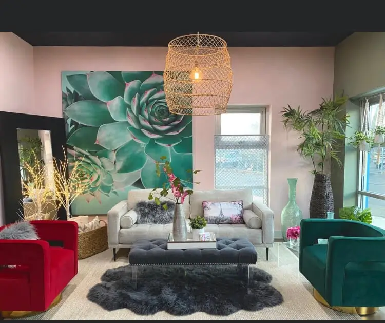 Oversized succulent artwork in a room photographed by Home Stagers Choice